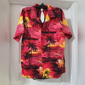 Palmwave Hawaiian Shirt Floral Hawaii Northshore Sunset Mens Sz L ALOHA
